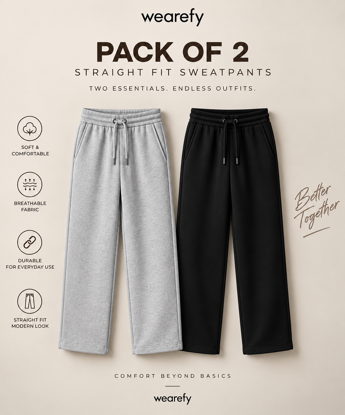 Pack Of Two Premium Basic Sweatpants Black - H.Grey