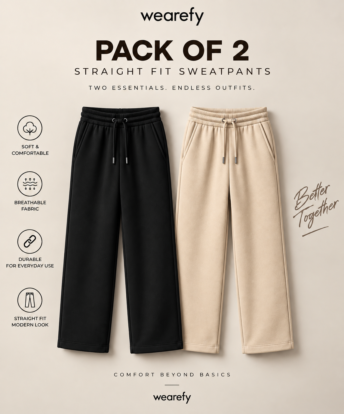 Pack Of Two Premium Basic Sweatpants Black - Skin
