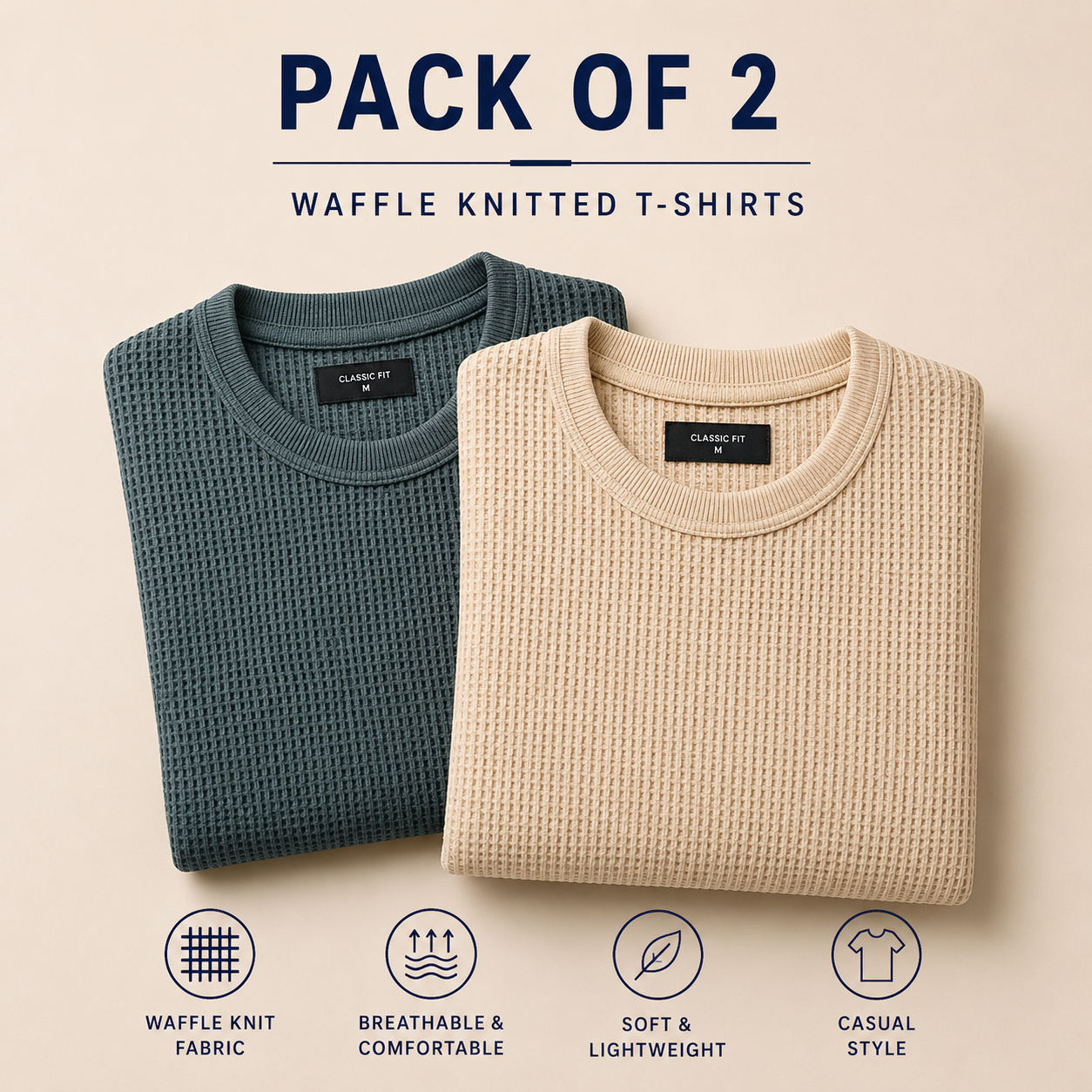 Pack Of Two Knitted Tshirts Beige - Seige