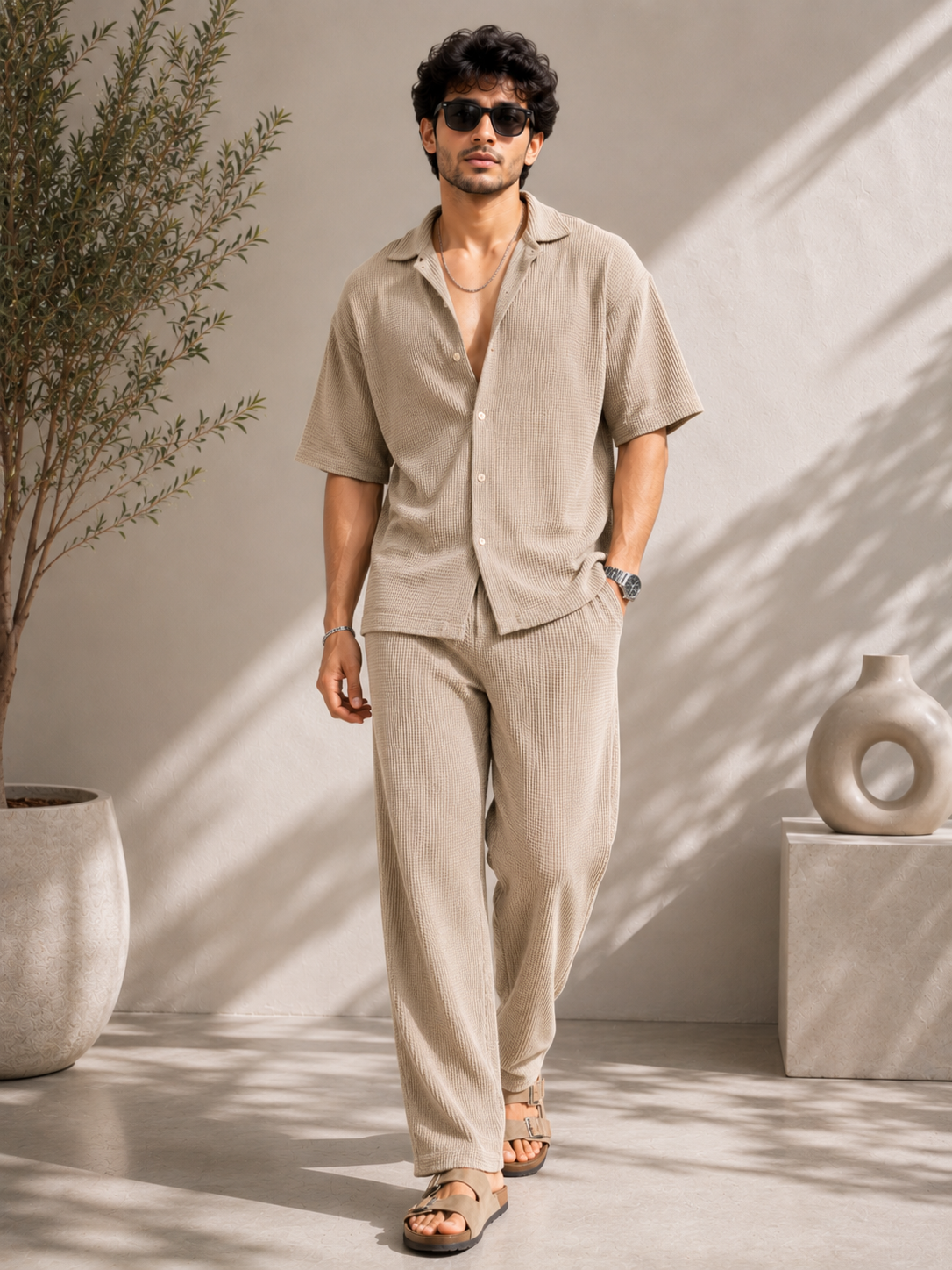 Knitted Loose Fit Button Tracksuit
