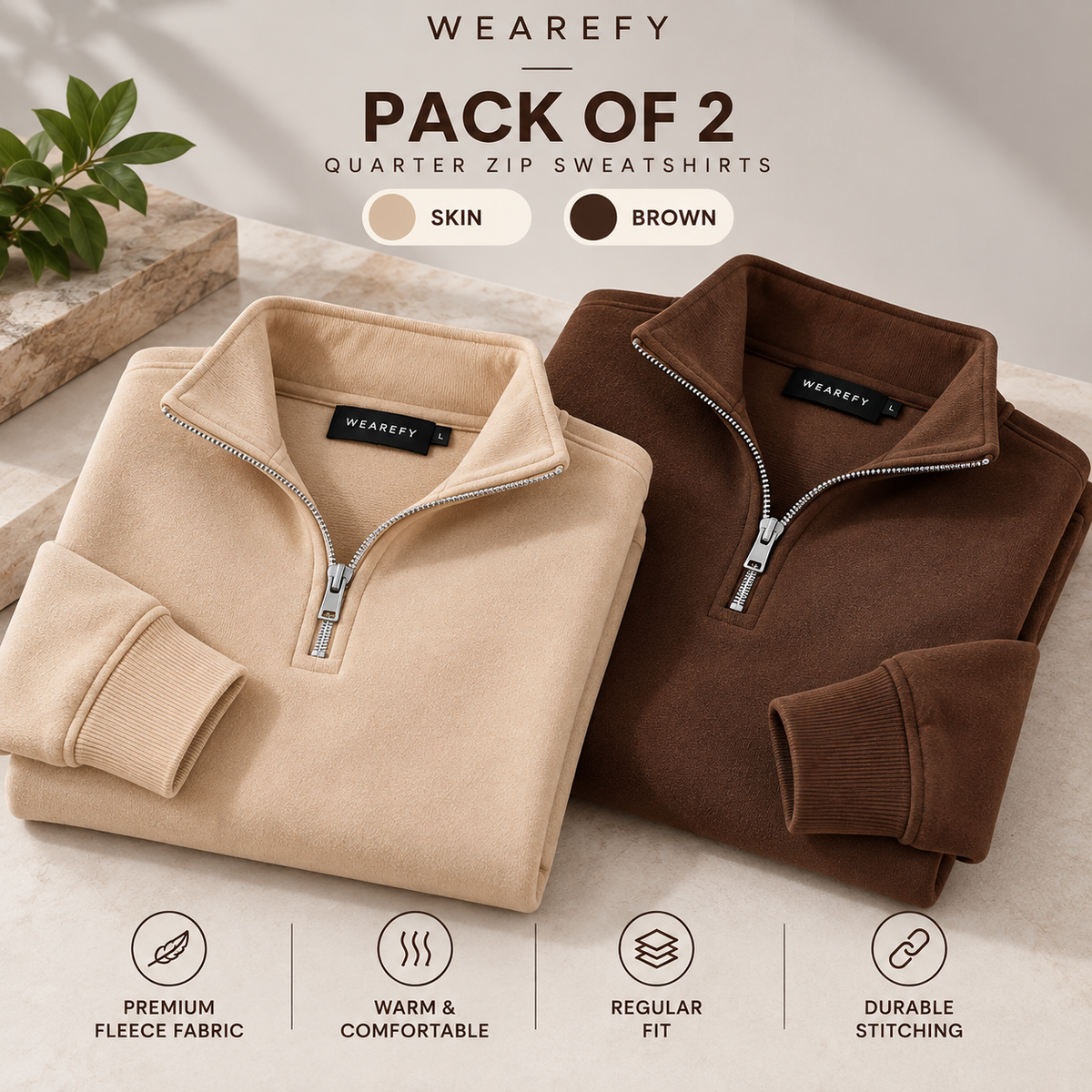 Pack Of Two Quarter Zip Sweatshirts Skin - Brown