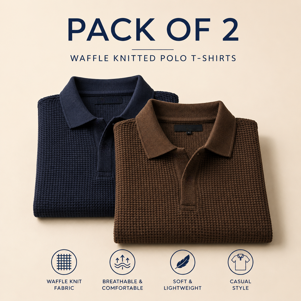 Pack Of Two Knitted Polo Tshirts Navy - Brown