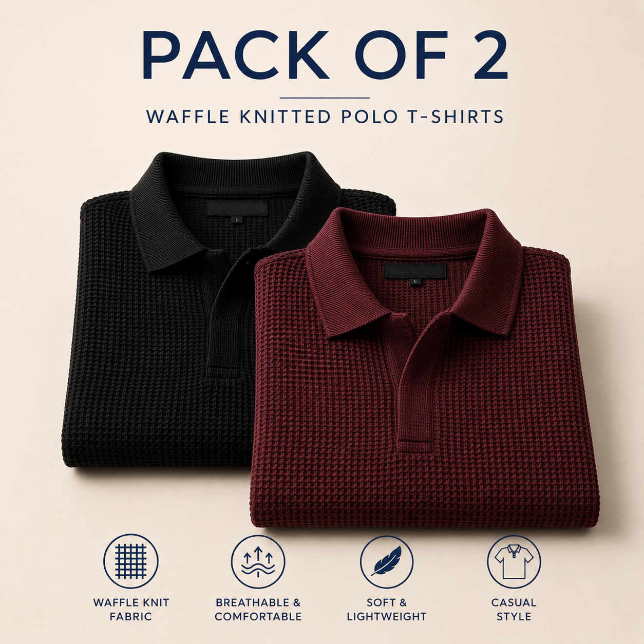 Pack Of Two Knitted Polo Tshirts Black - Maroon
