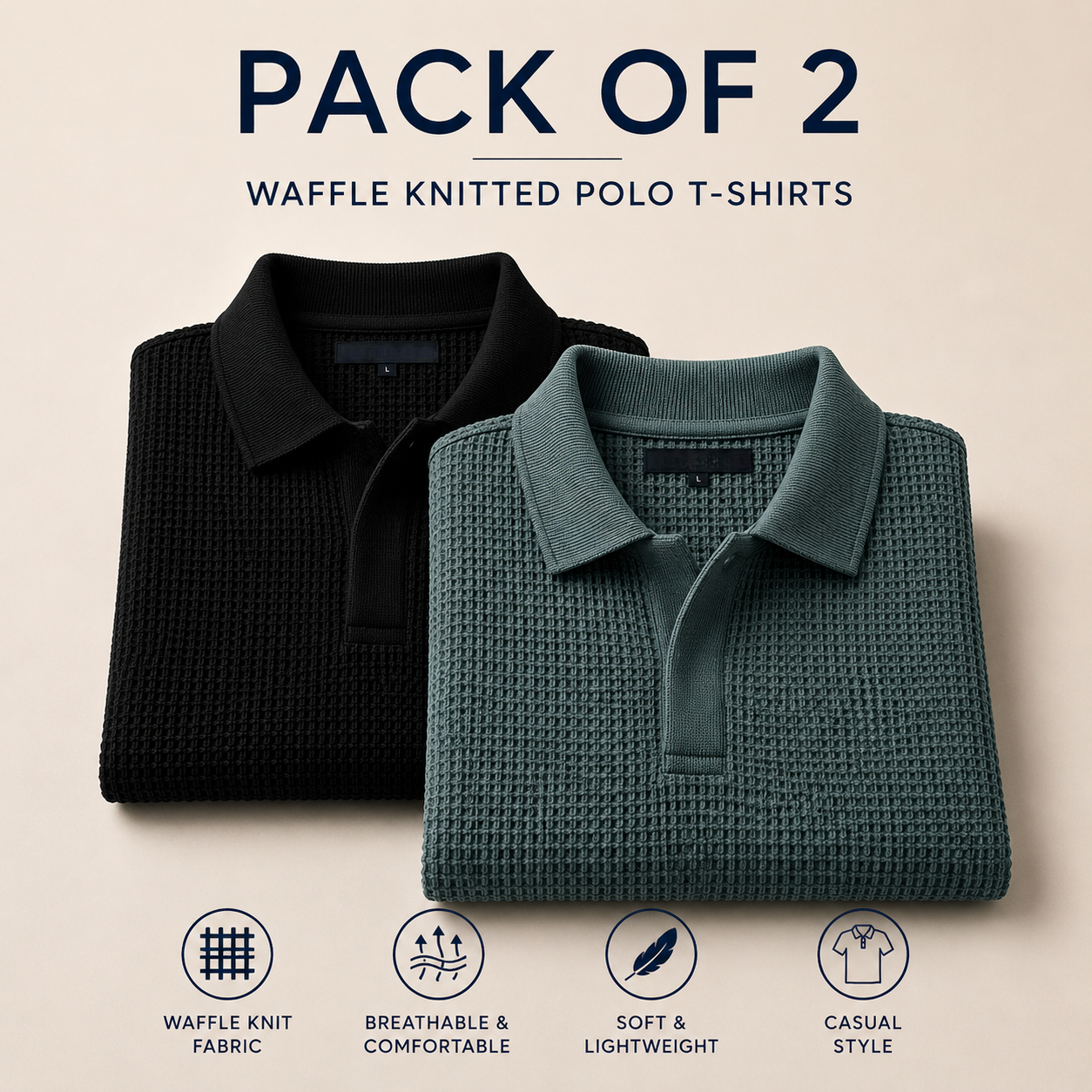 Pack Of Two Knitted Polo Tshirts Black - Seige