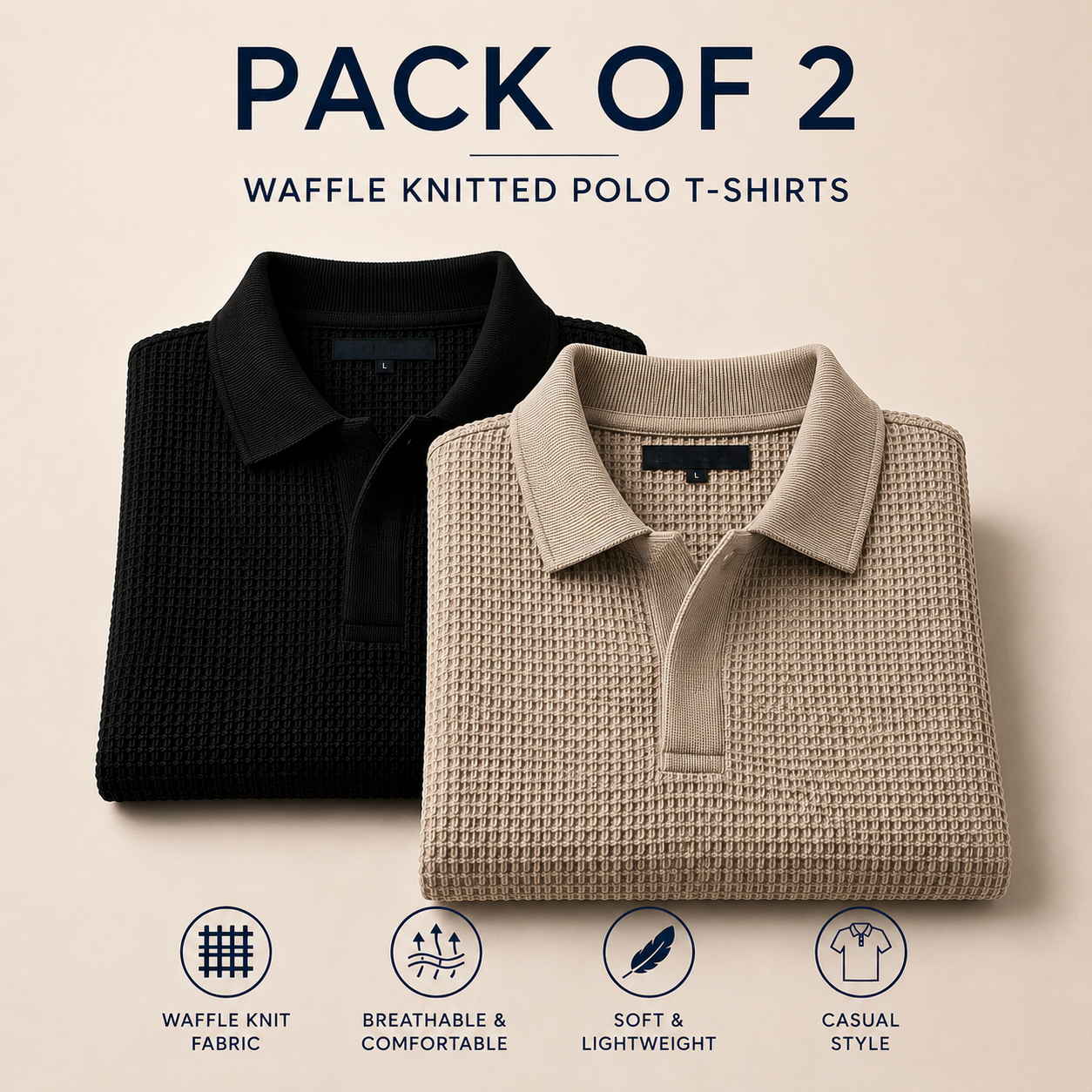Pack Of Two Knitted Polo Tshirts Beige - Black