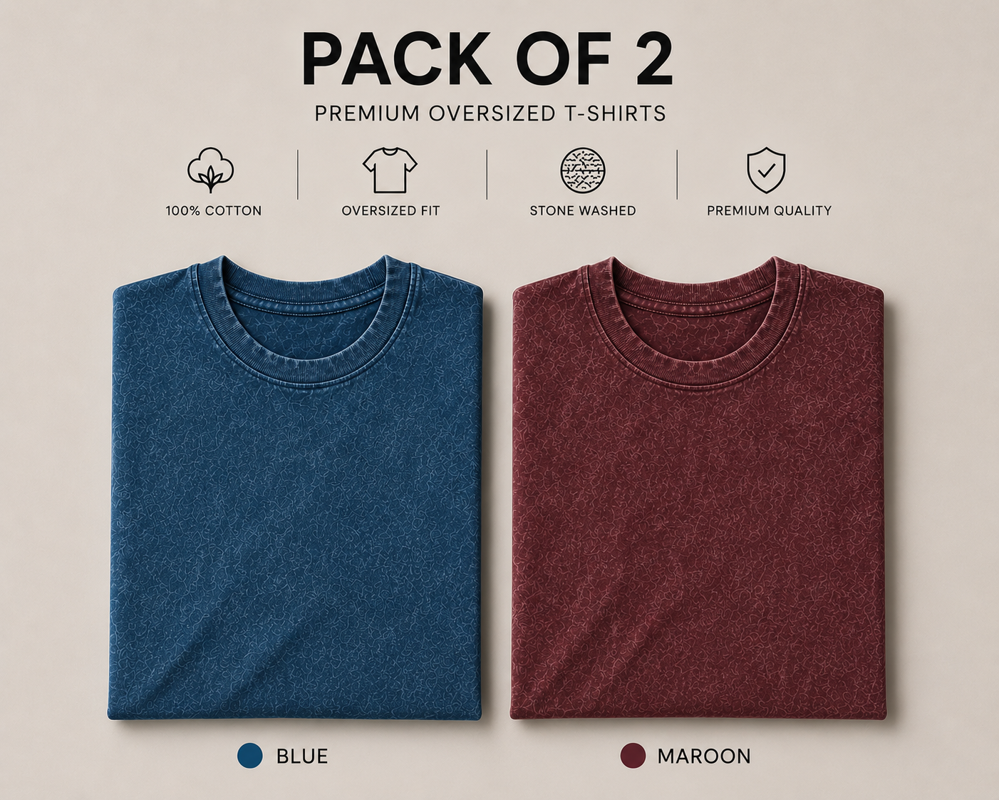 Pack Of Two Acid Wash Tshirts Blue - Maroon