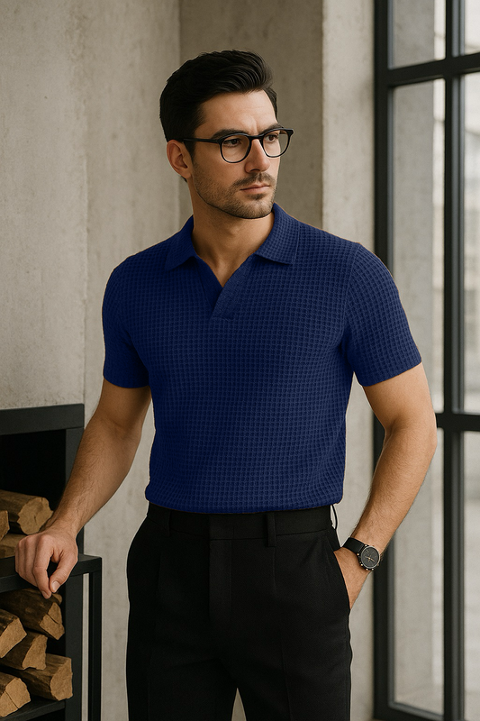 Waffle Knitted Polo Navy