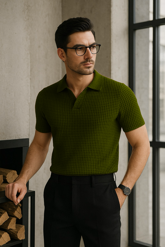 Waffle Knitted Polo Olive