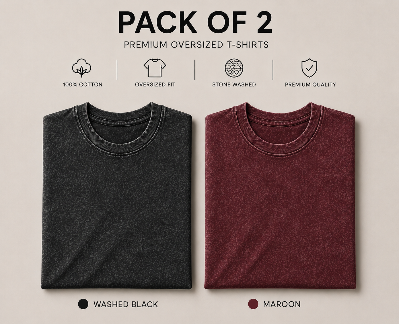 Pack Of Two Acid Wash Tshirts Black - Maroon