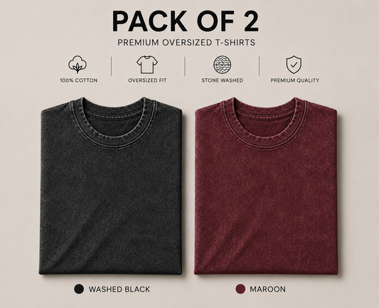 Pack Of Two Acid Wash Tshirts Black - Maroon