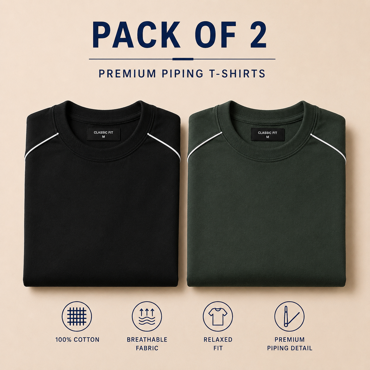 Pack Of Two Sporty Piping Tshirts