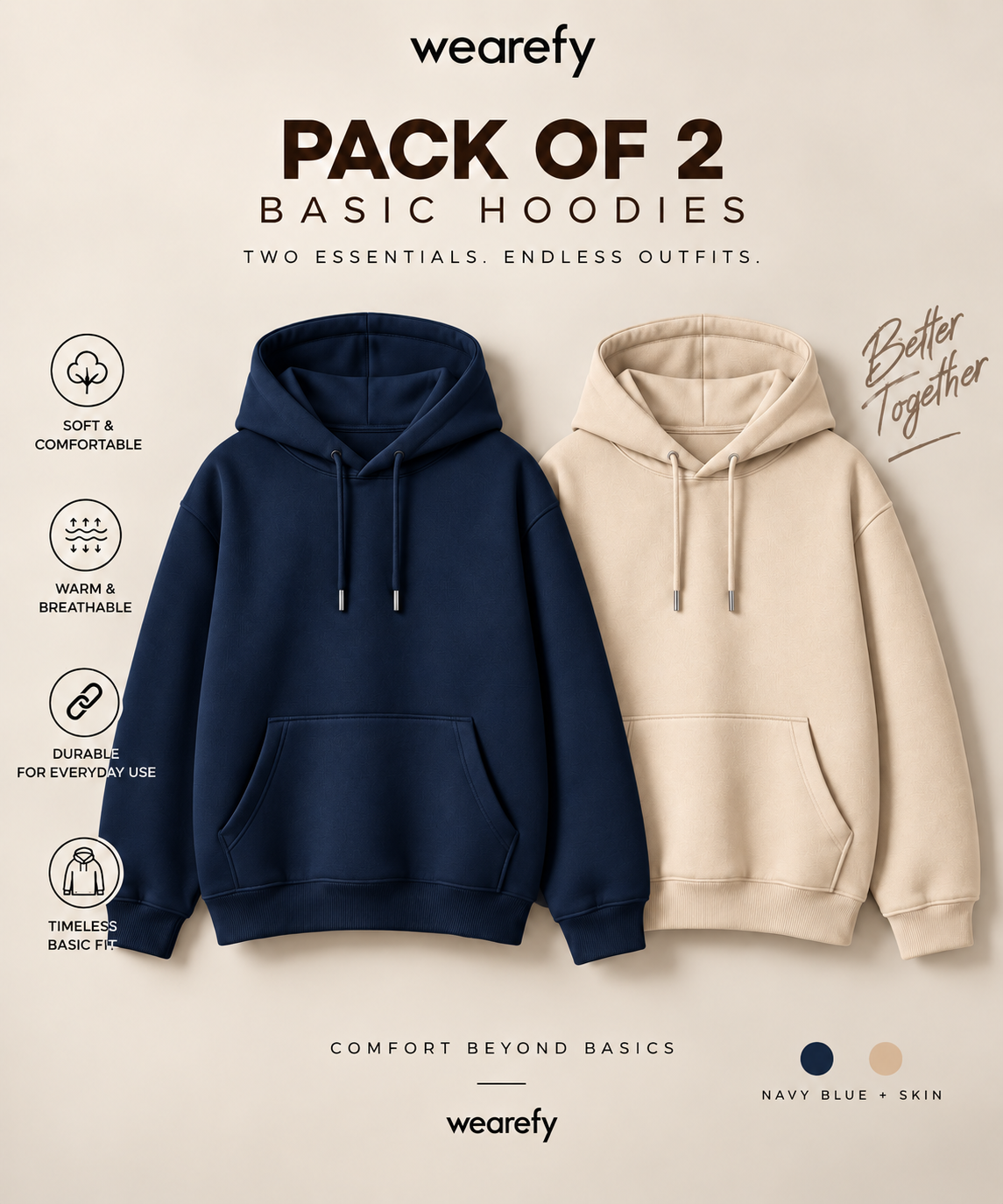 Pack Of Two Kangroo Hoodies Navy - Skin