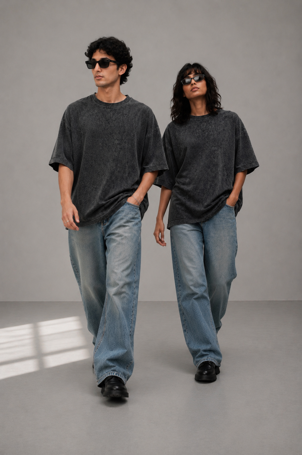 Pack Of Two Acid Wash Tshirts Blue - Maroon
