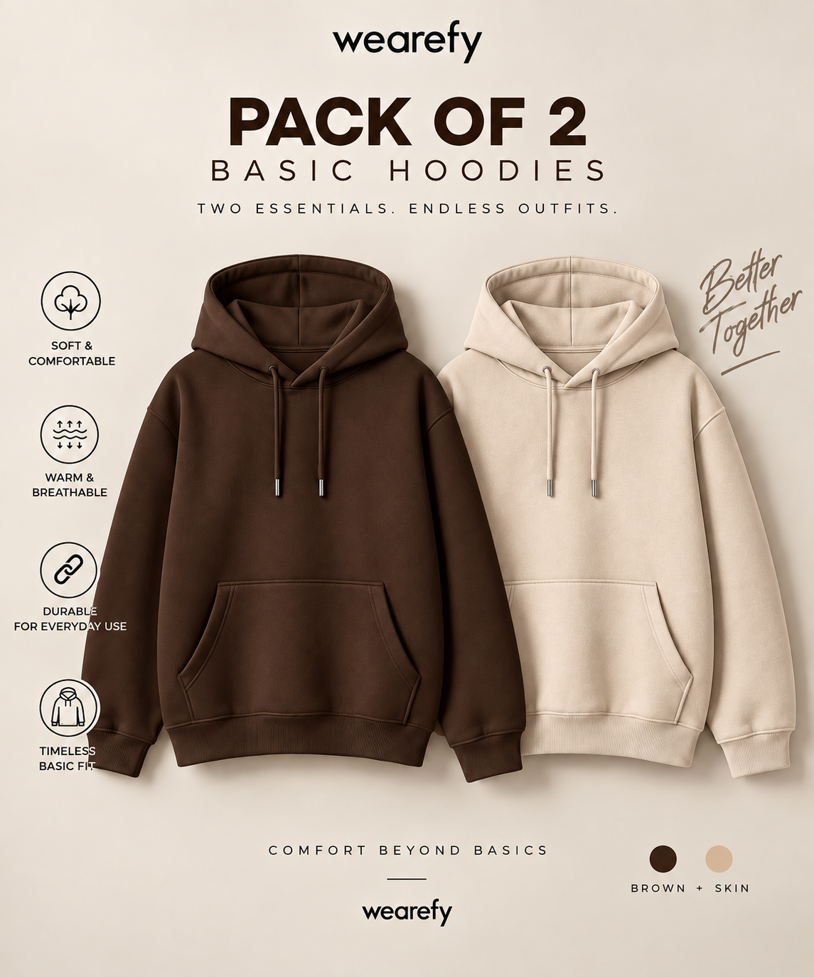 Pack Of Two Kangroo Hoodies Brown - Skin