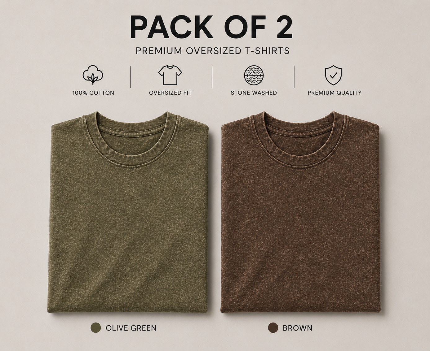 Pack Of Two Acid Wash Tshirts Green - Brown