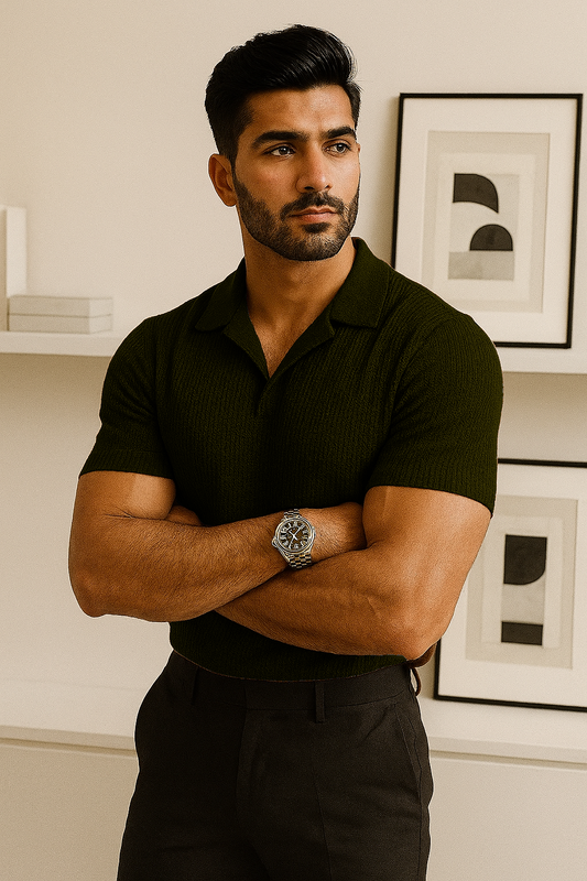 Waffle Knitted Polo Black