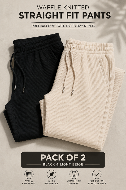 Pack Of Two Waffle Knitted Trousers Black - Beige