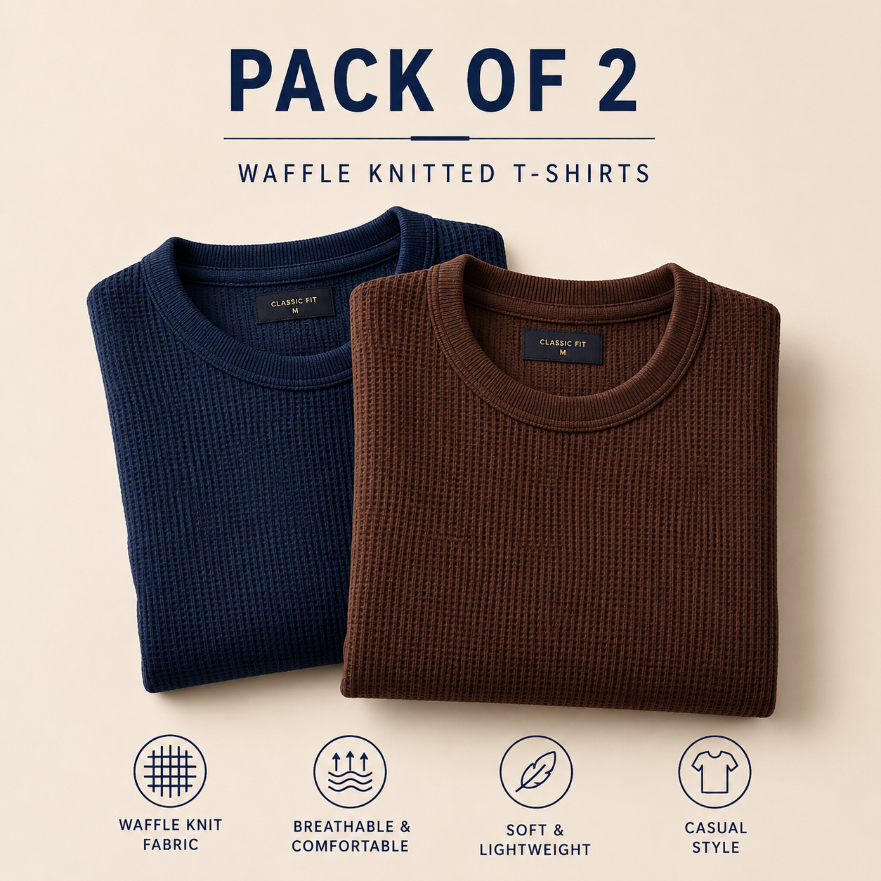 Pack Of Two Knitted Tshirts Brown - Navy