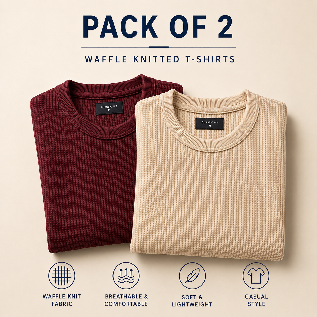 Pack Of Two Knitted Tshirts Beige - Maroon