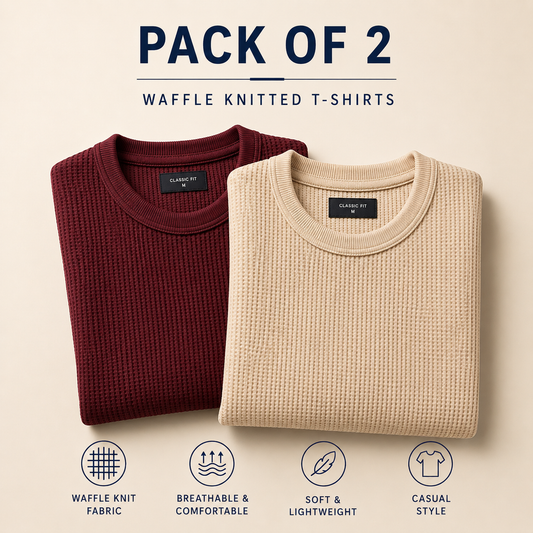 Pack Of Two Knitted Tshirts Beige - Maroon