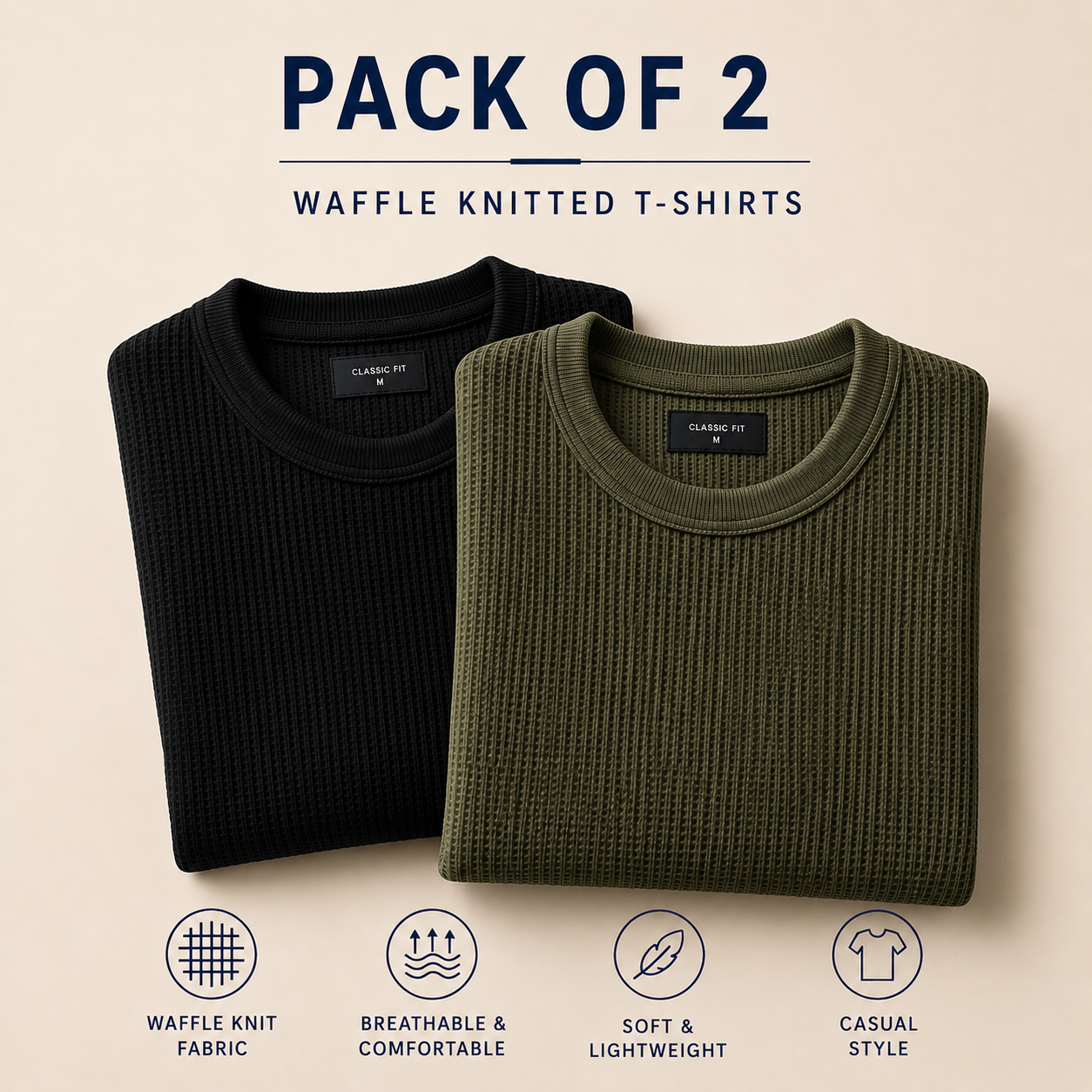 Pack Of Two Knitted Tshirts Black - Olive