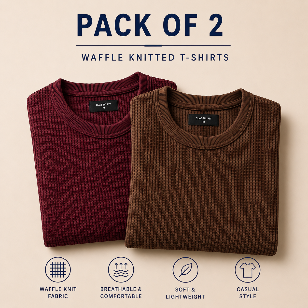 Pack Of Two Knitted Tshirts Maroon - Brown