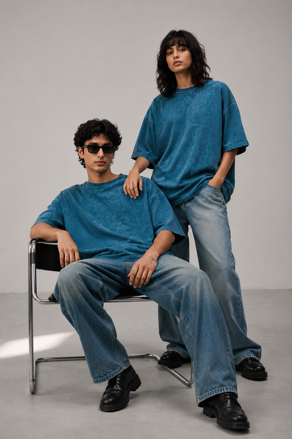 Pack Of Two Acid Wash Tshirts Blue - Maroon