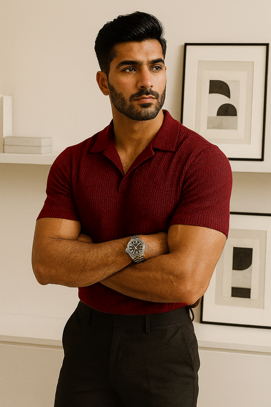 Waffle Knitted Polo Maroon