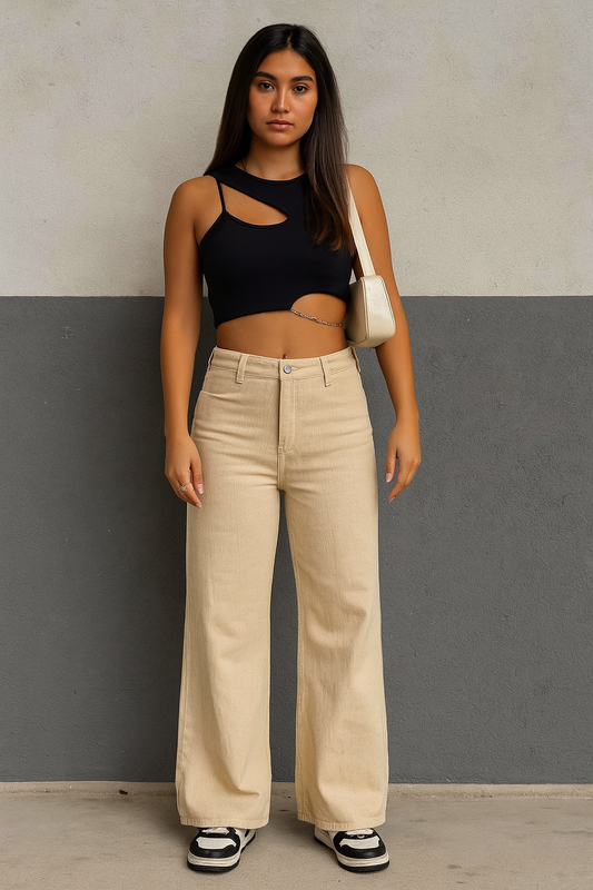 Wide Leg Jeans Beige
