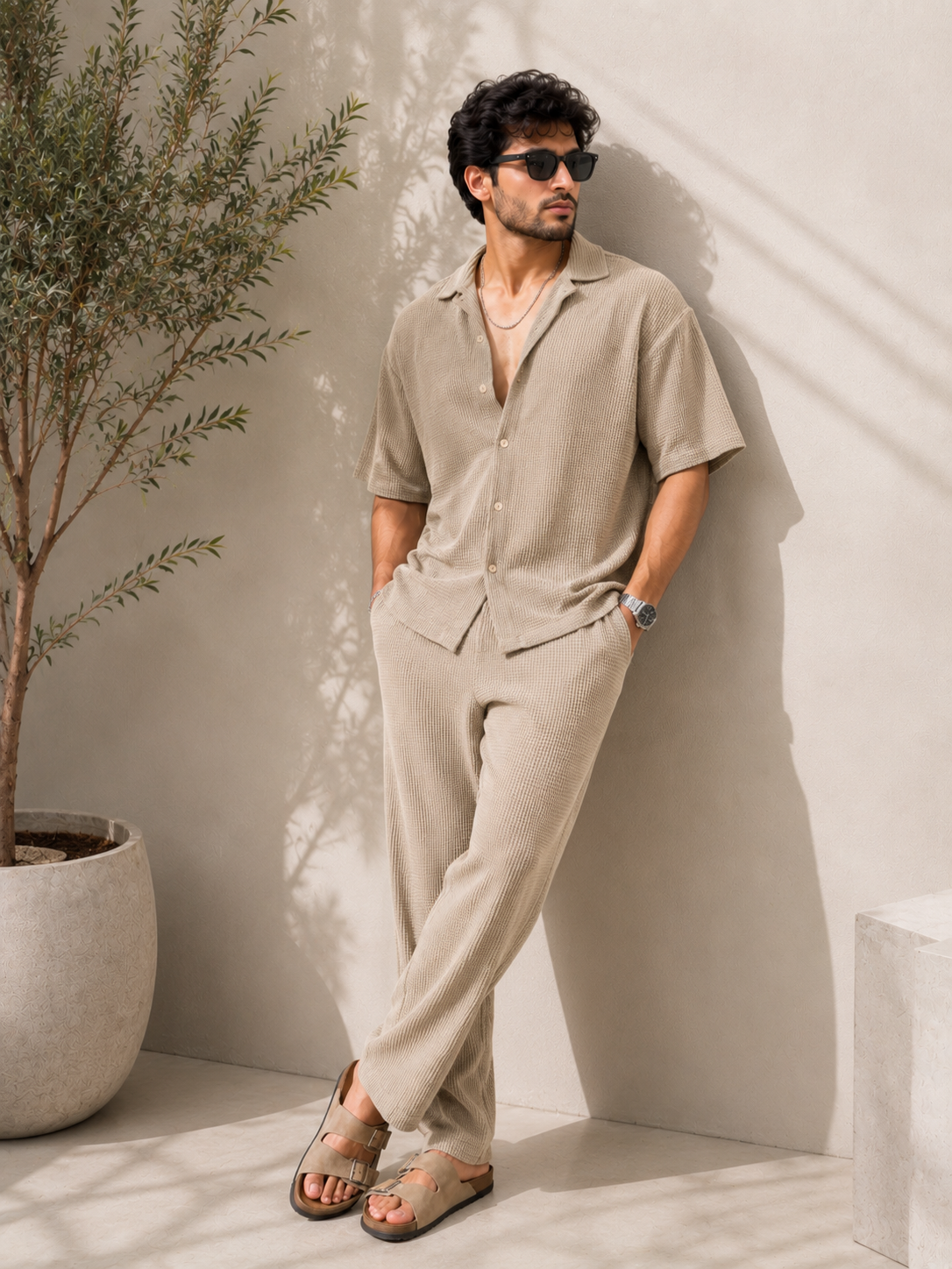 Knitted Loose Fit Button Tracksuit