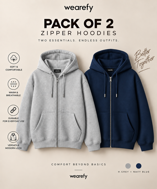 Pack Of Two Zipper Hoodies Navy - H.Grey