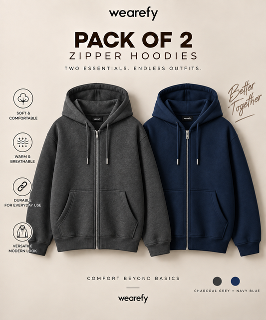 Pack Of Two Zipper Hoodies Charcoal - Navy