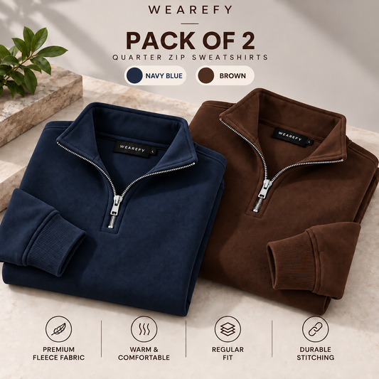 Pack Of Two Quarter Zip Sweatshirts Navy - Brown