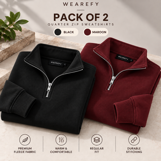 Pack Of Two Quarter Zip Sweatshirts Black - Maroon