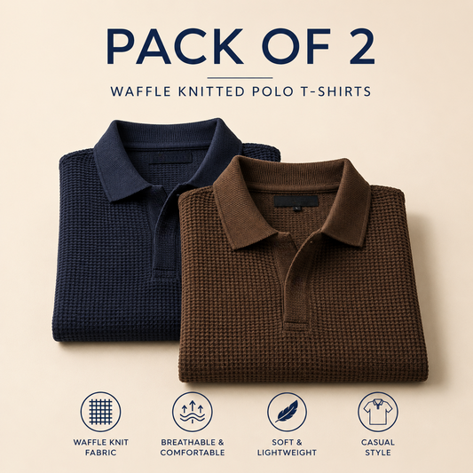Pack Of Two Knitted Polo Tshirts Navy - Brown
