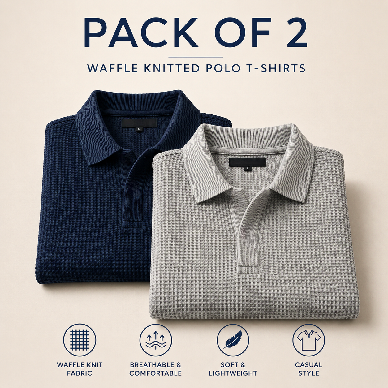Pack Of Two Knitted Polo Tshirts Navy _ H.Grey