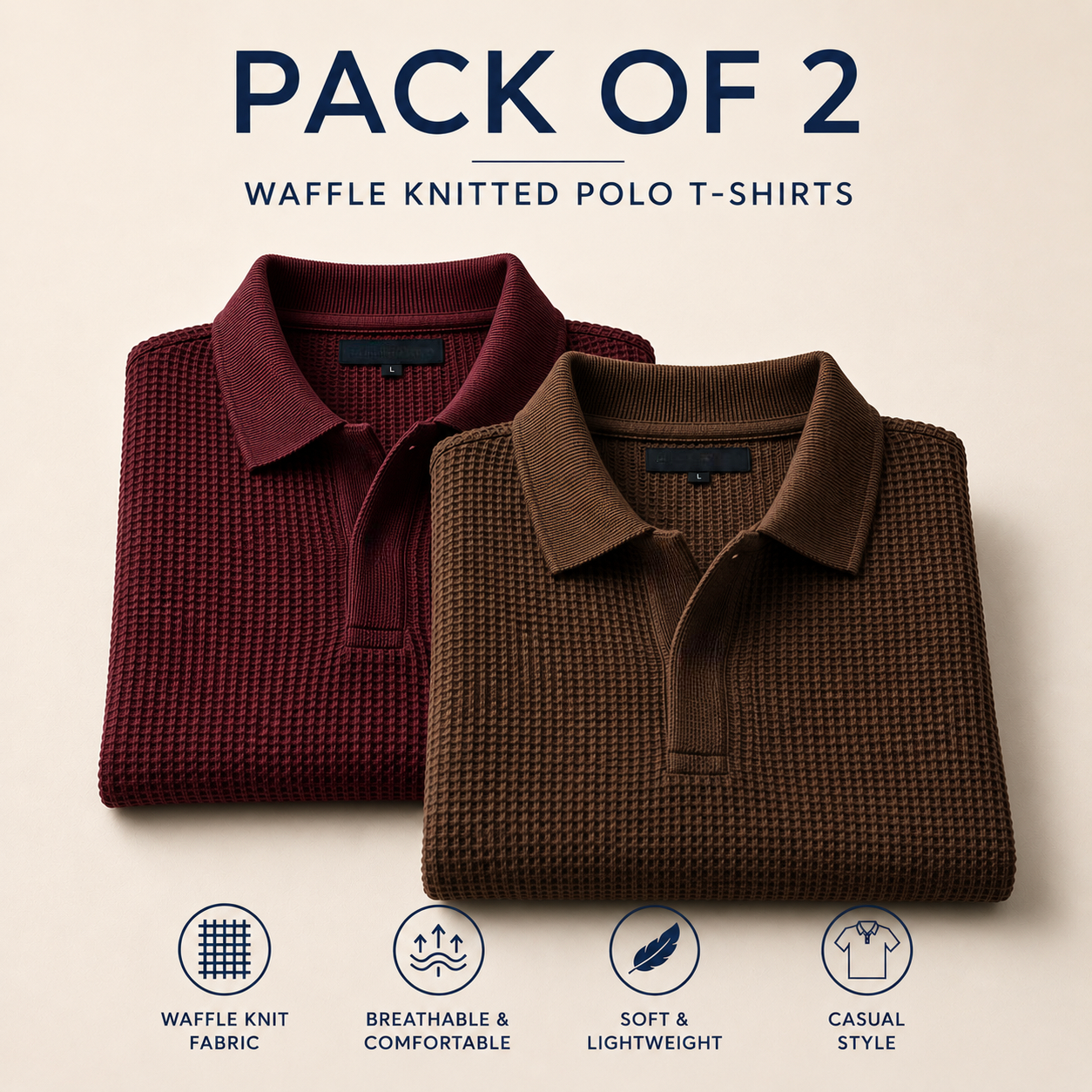 Pack Of Two Knitted Polo Tshirts Maroon - Brown