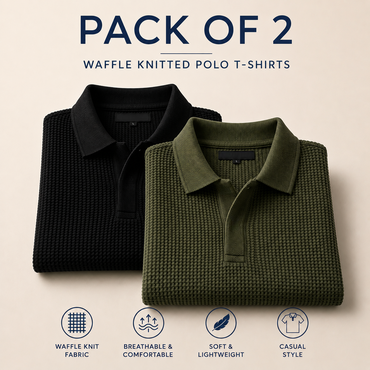 Pack Of Two Knitted Polo Tshirts Black - Olive Green