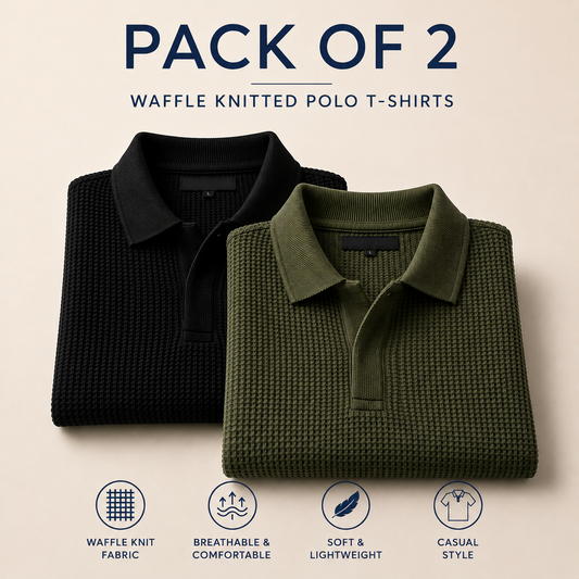 Pack Of Two Knitted Polo Tshirts Black - Olive Green