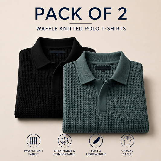 Pack Of Two Knitted Polo Tshirts Black - Seige