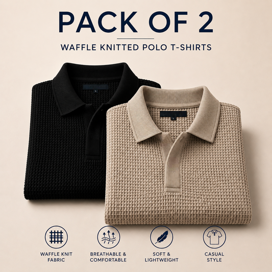Pack Of Two Knitted Polo Tshirts Beige - Black